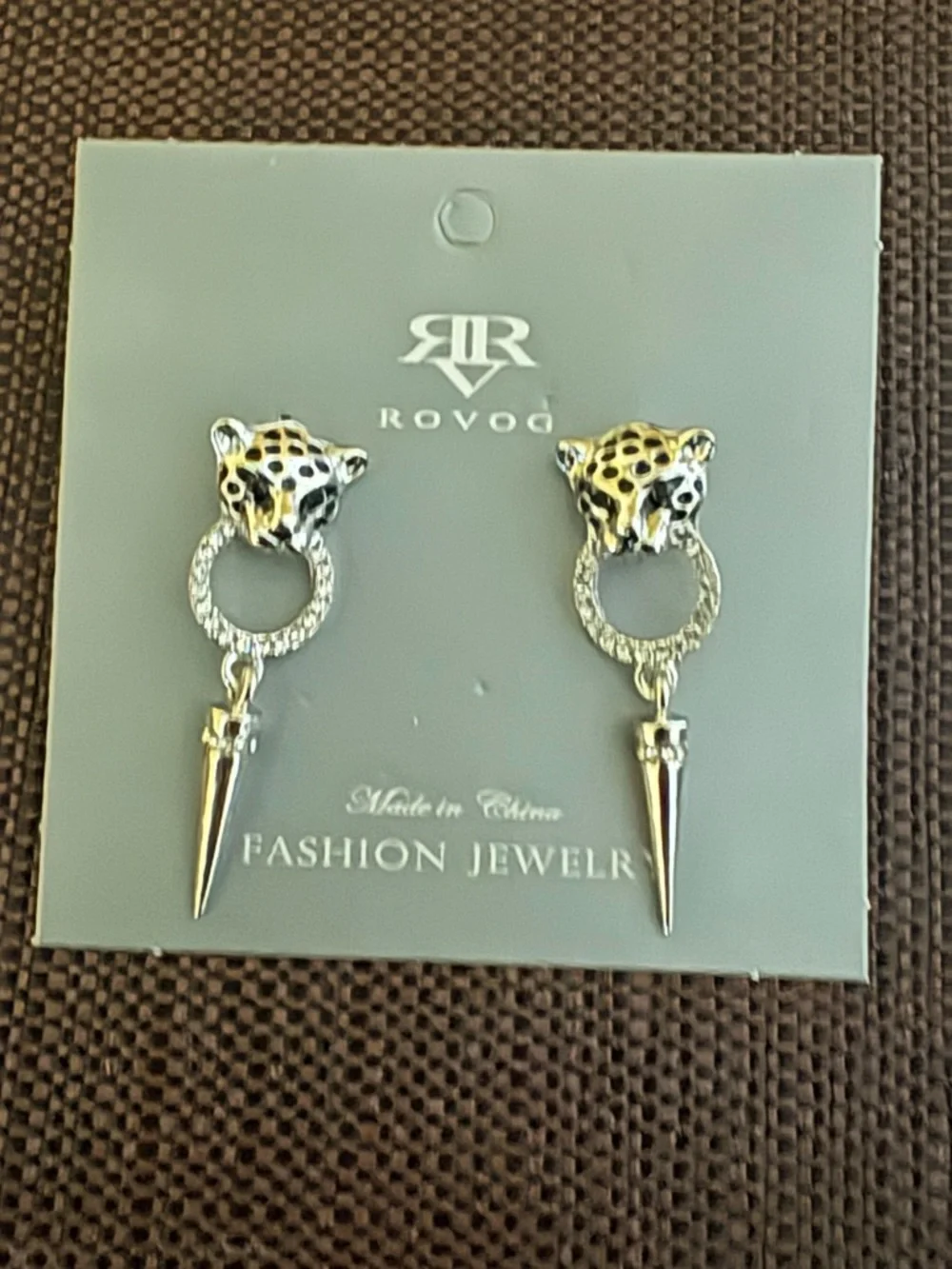 Silver & Black Cheetah Leopard Rhinestones Drop Earrings - Women Jewelry - Picture 7 of 10
